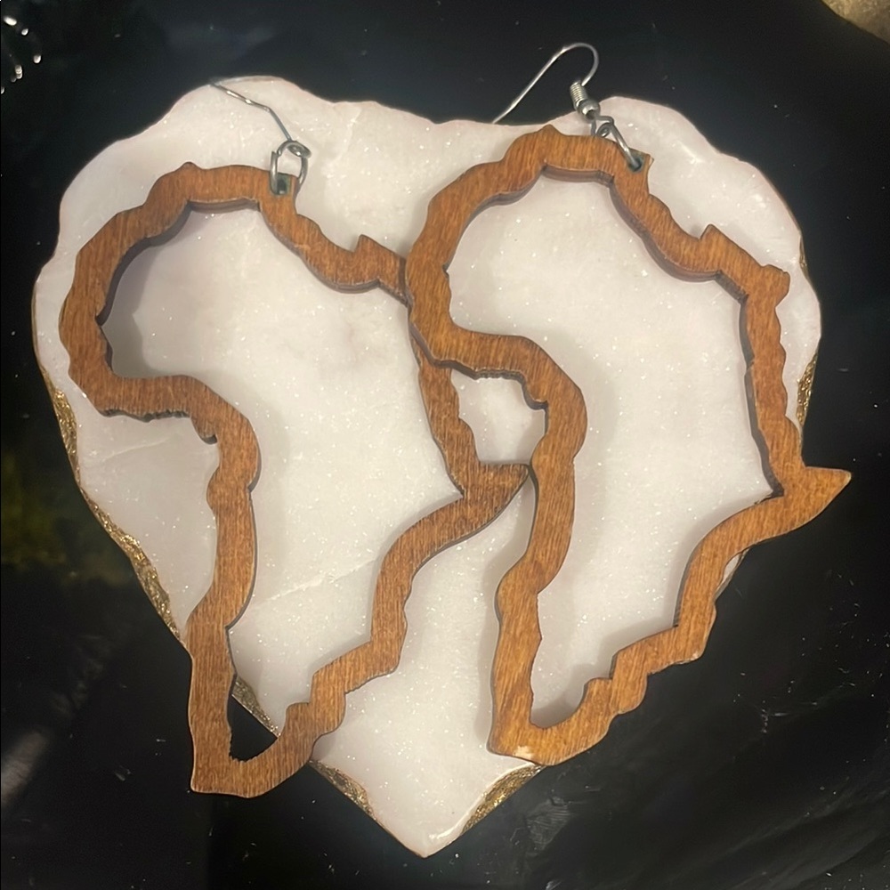 Wooden Africa Continent Earrings